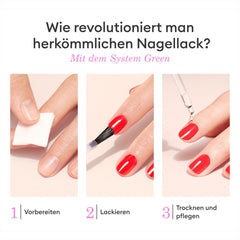Manucurist Green™ System Rot (Poppy Red) Nagellack Set – Nägel Selber Machen - Vegan: 1 Fettlöser, 1 Base Coat und Top Coat, 1 Nagellack Poppy Red, Trocknungstropfen– Geschenke für Frauen
