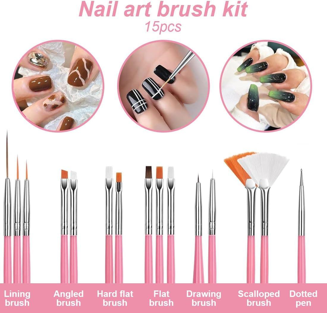 Ensemble d'autocollants et d'accessoires pour ongles - 5 autocollants pour ongles, pinceau, pierres, ruban décoratif, feuille d'or - Parfait pour la manucure et les ongles en gel - Ensemble de 50 pièces