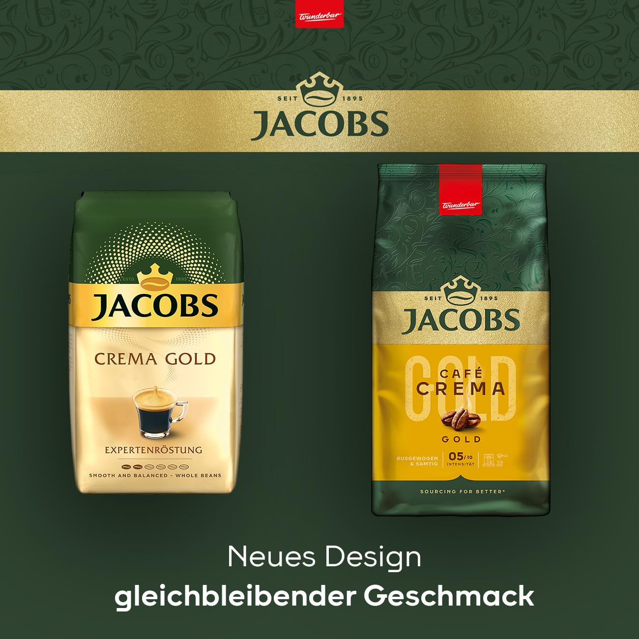 Jacobs Café Crema Gold Café en grains 1 kg – Vollmundig, Aromatisch, Notes fruitées, Arabica & Robusta, Intensité 5/10, Idéal pour Café Crema Naty Shop
