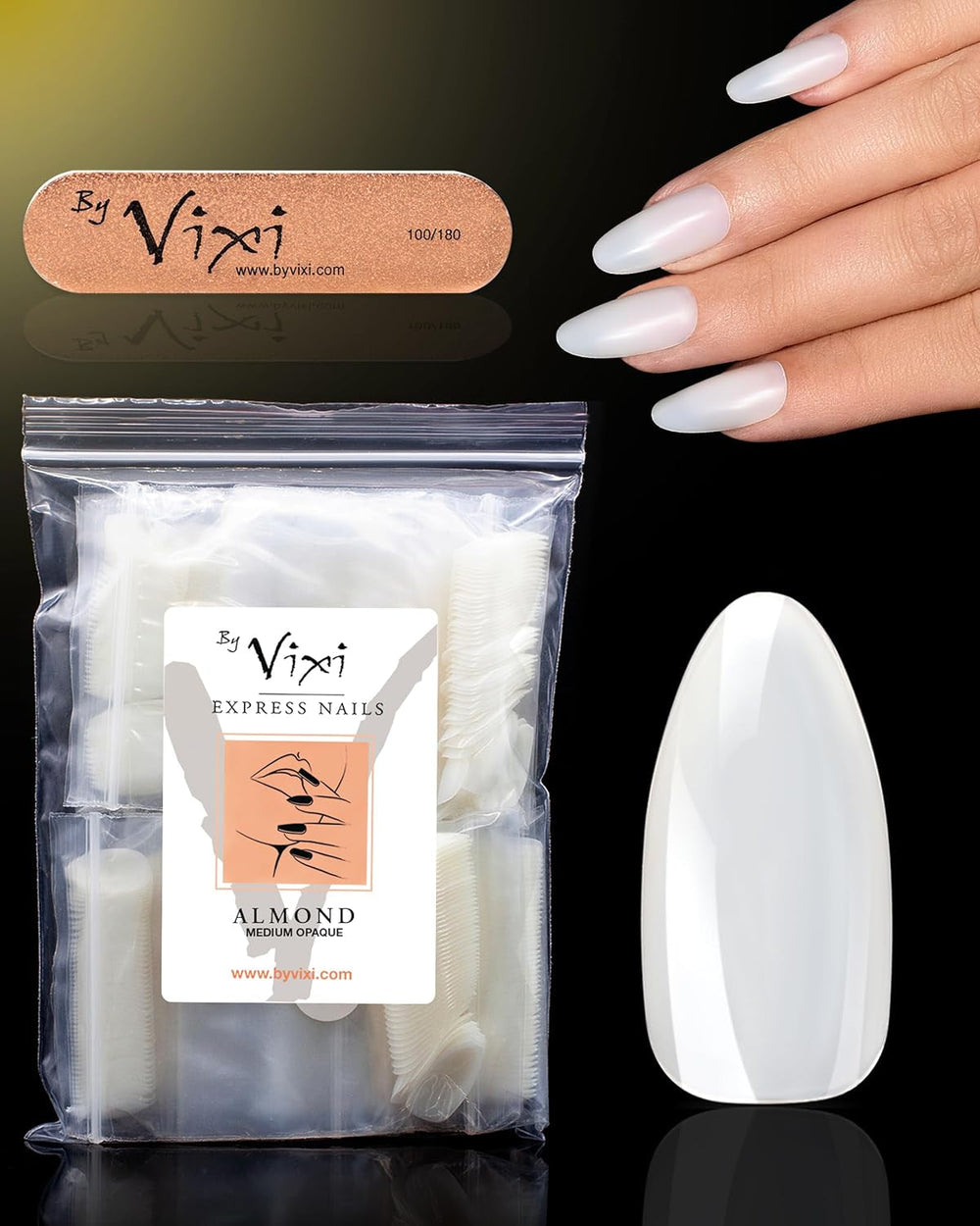 Vixi 600 Extensions d'ongles ovales courtes avec lime de préparation, 10 tailles - Couverture complète, Opaque. Pour professionnels et usage domestique.