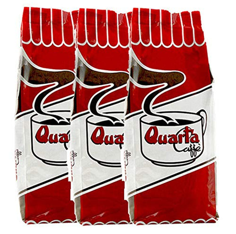 Grains Quarta Caffè Sorte Rossa – Arabica et café robuste, 250 g, arôme fort et énergique – 3 paquets de 250 g chacun. Produit dans les Pouilles, Salento