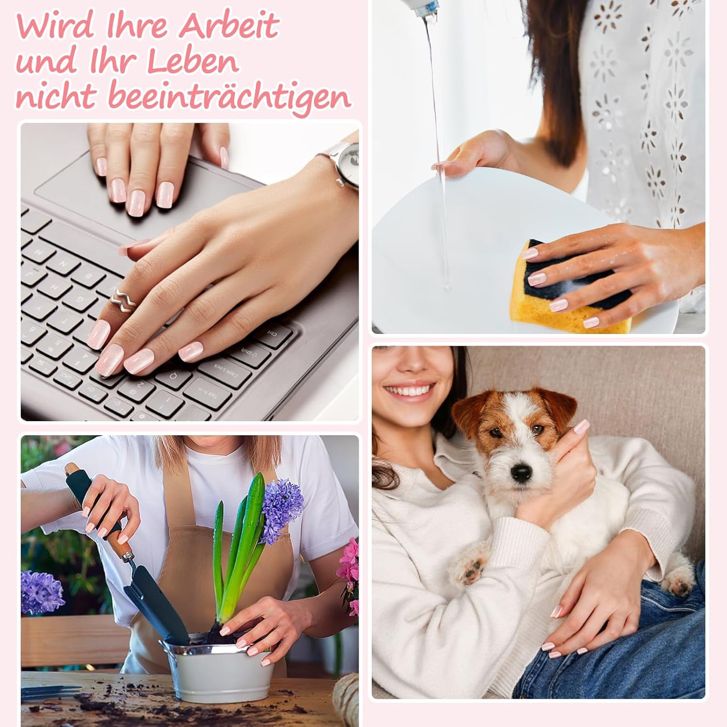 Kiiwah 48 pièces ongles carrés courts ongles artificiels roses colle sur bouts d'ongles courts faux ongles