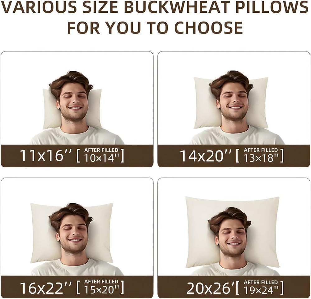 Oreiller de couchage en sarrasin biologique LOFE 14" X 20" Soutien cervical réglable et respirant pour dormir frais pour les dormeurs sur le dos et sur le côté (coques de sarrasin tartare) Naty Shop Oreillers standard