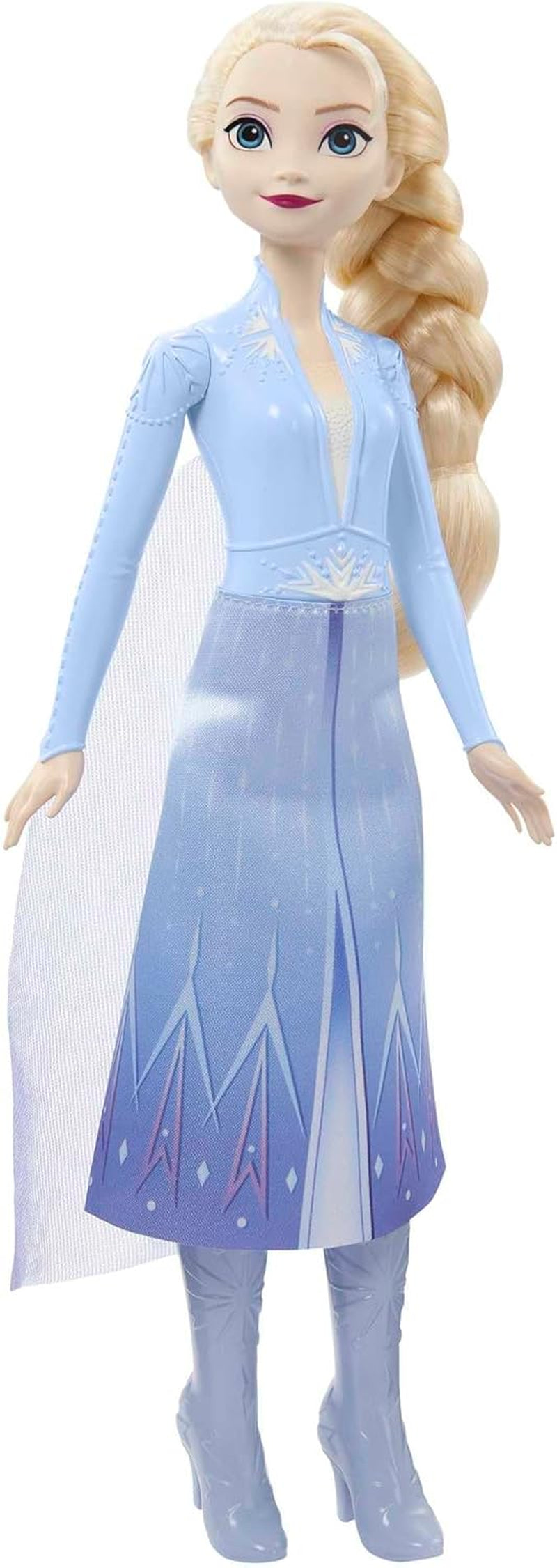 Mattel Disney Princess Elsa Poupée La Reine des Neiges en tenue de voyage, cheveux blonds coiffables, articulation articulée, jupe et bottes amovibles, cadeaux Disney, jouet pour 3 ans et plus, HLW48
