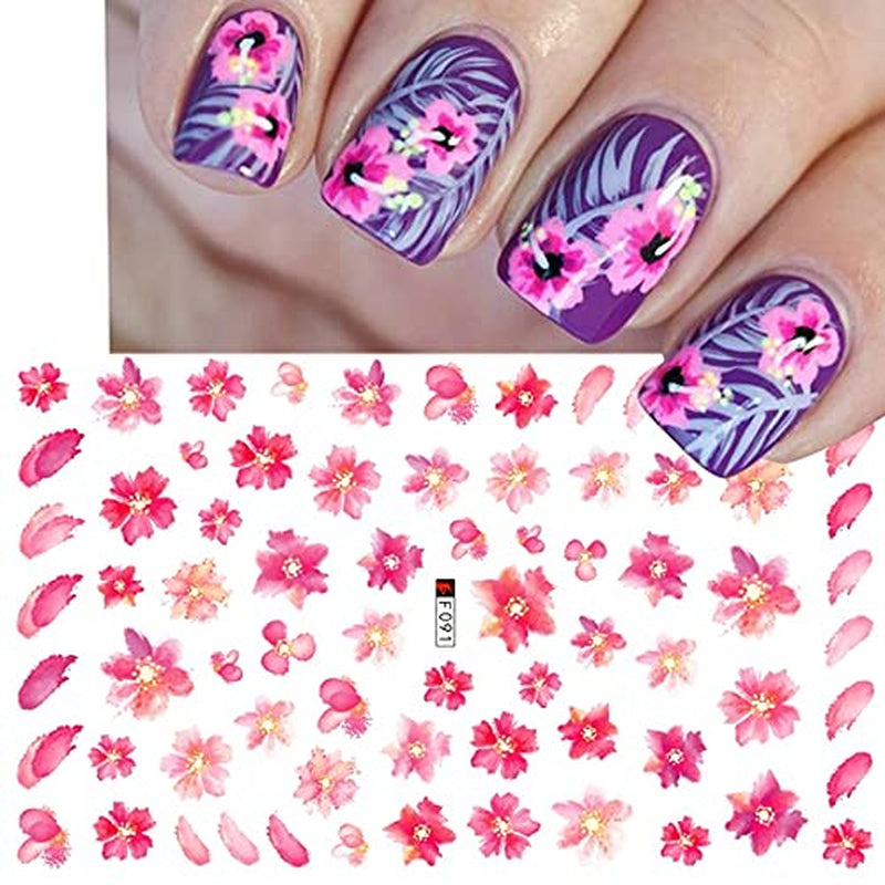 JMEOWIO Nagelsticker Frühling Blume 9 Blatt Nagelaufkleber Selbstklebend Rosa Blüte Nail Art Sticker Dekoration Nageldesign Zubehör