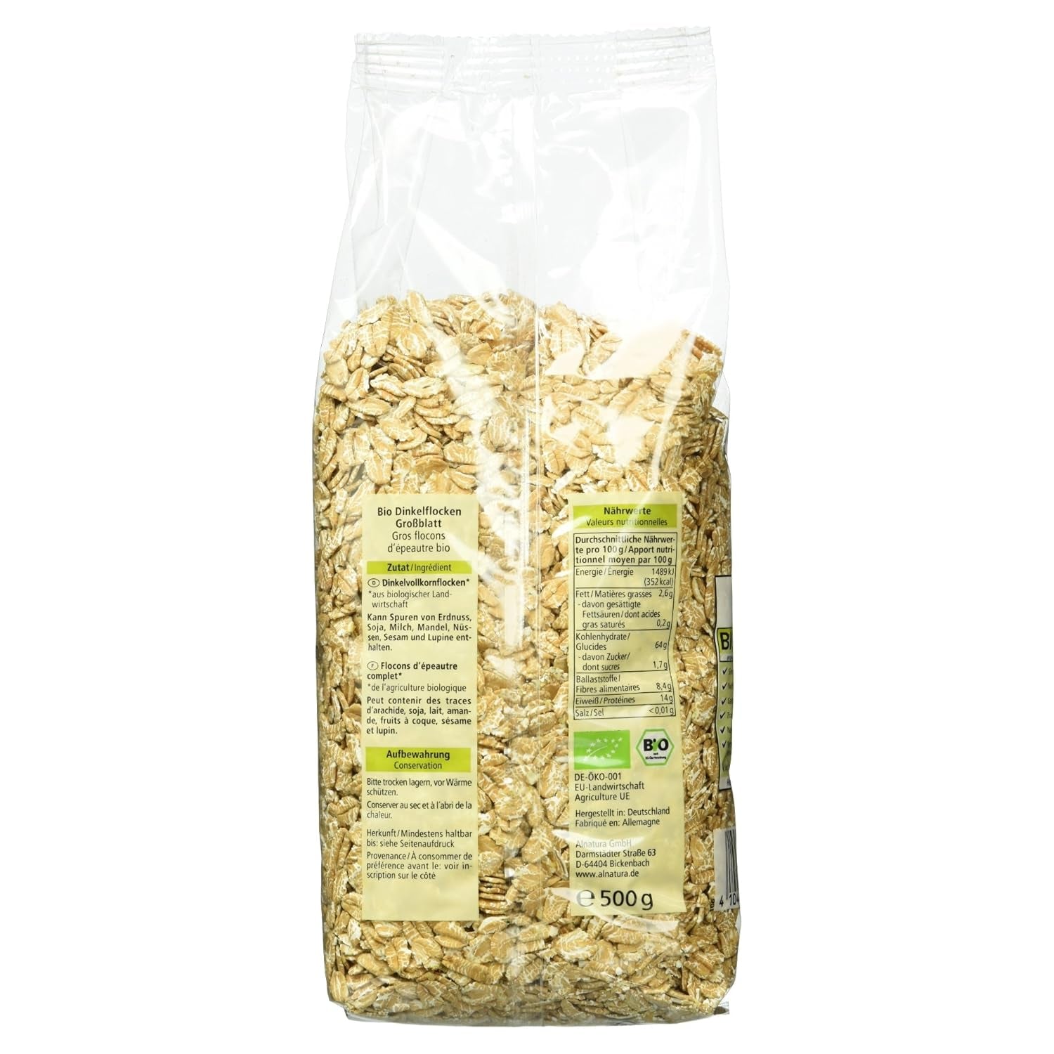 Bio Dinkelflocken Großblatt, 500G Céréales Naty Shop