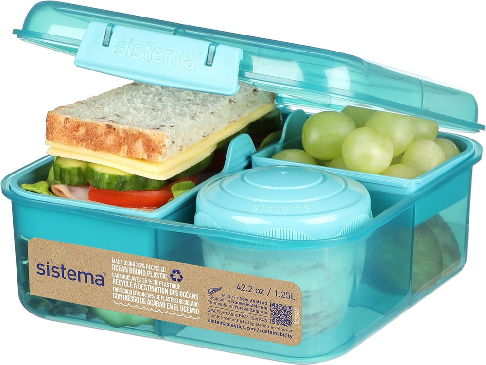 Bento Box TO GO système de boîte à lunch avec compartiments | Boîte à lunch 1,25 L avec pot de yaourt/fruits | pour enfants et adultes l | Minty Teal sans BPA [21685-8T], vert menthe Boîtes de conservation alimentaire Naty Shop Vert menthe (plastique recyclé) 1,25 L