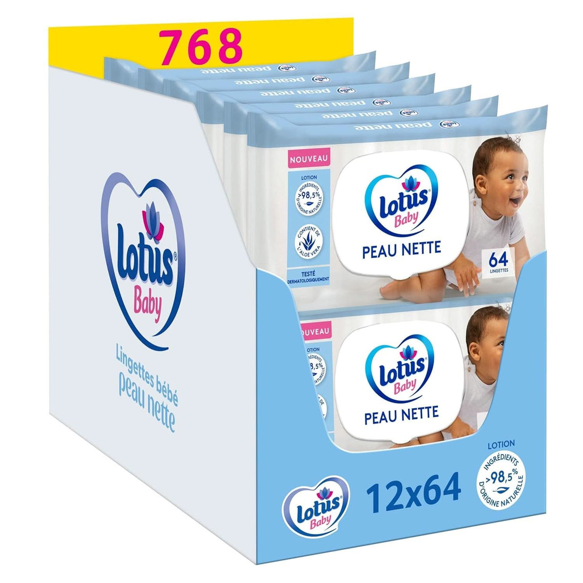 Lingettes humides Skin Cute Baby - 768 lingettes (12 x 64 pièces) - Lingettes humides pour bébé hypoallergéniques et testées dermatologiquement Naty Shop