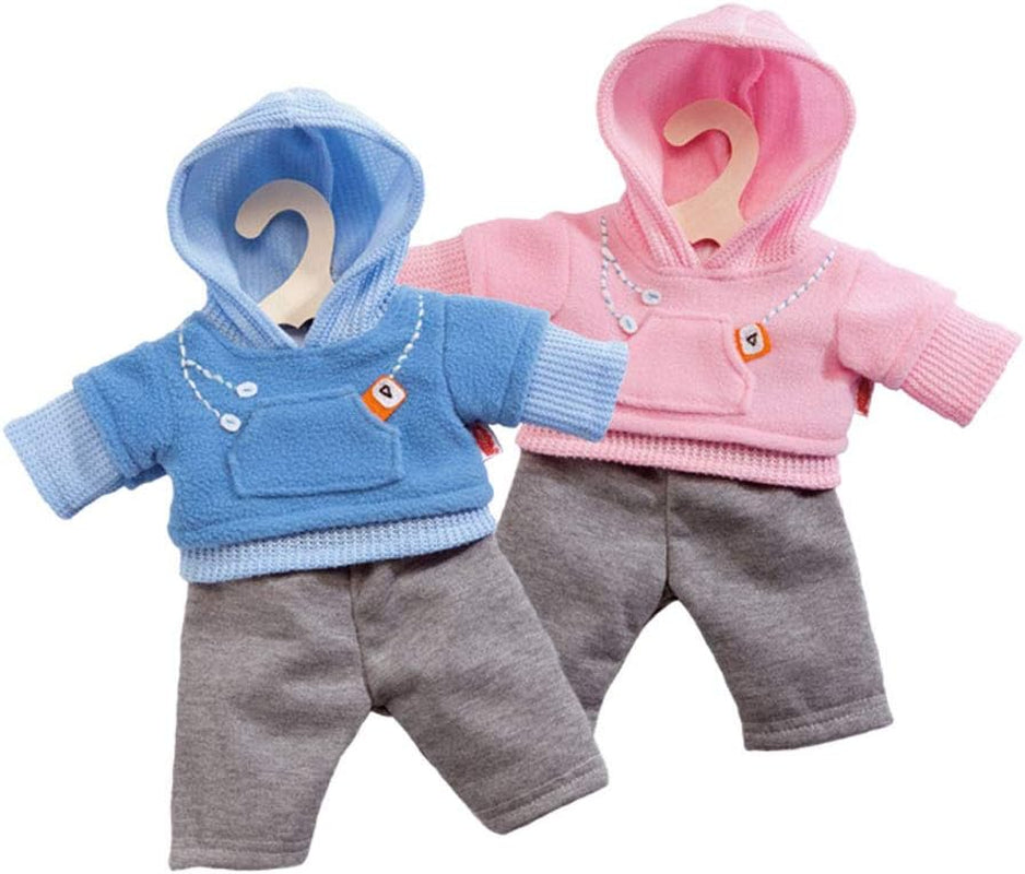 Heless 2240 - Jogginganzug für Puppen, 2-teilig, in den Farbvarianten Blau oder Rosa, 1 von 2 Designs (zufällige Auswahl), Größe 35 - 45 cm