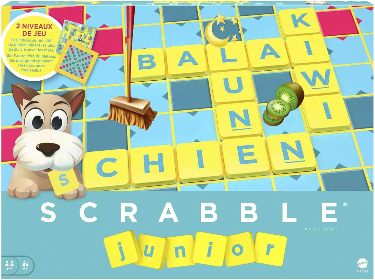 Mattel Games Scrabble Junior - Jeu de mots et jeu pour enfants, jeu de société adapté pour 2 à 4 enfants à partir de 6 ans, le design peut varier, version allemande, Y9670