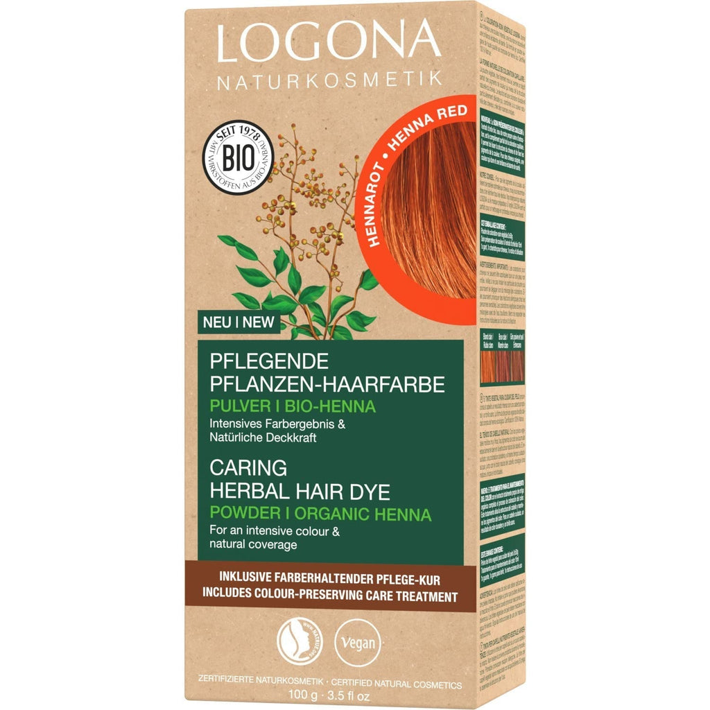 LOGONA Natural Cosmetics Vopsea de păr hrănitoare pe bază de plante, vopsea de păr vegană pudră cu henna organică pentru culoare intensă și strălucire, vopsea de păr pe bază de plante în blond cupru (blond), 1 x 100g Vopsea pentru par Naty Shop Henna roșu 100 G (1 pachet)