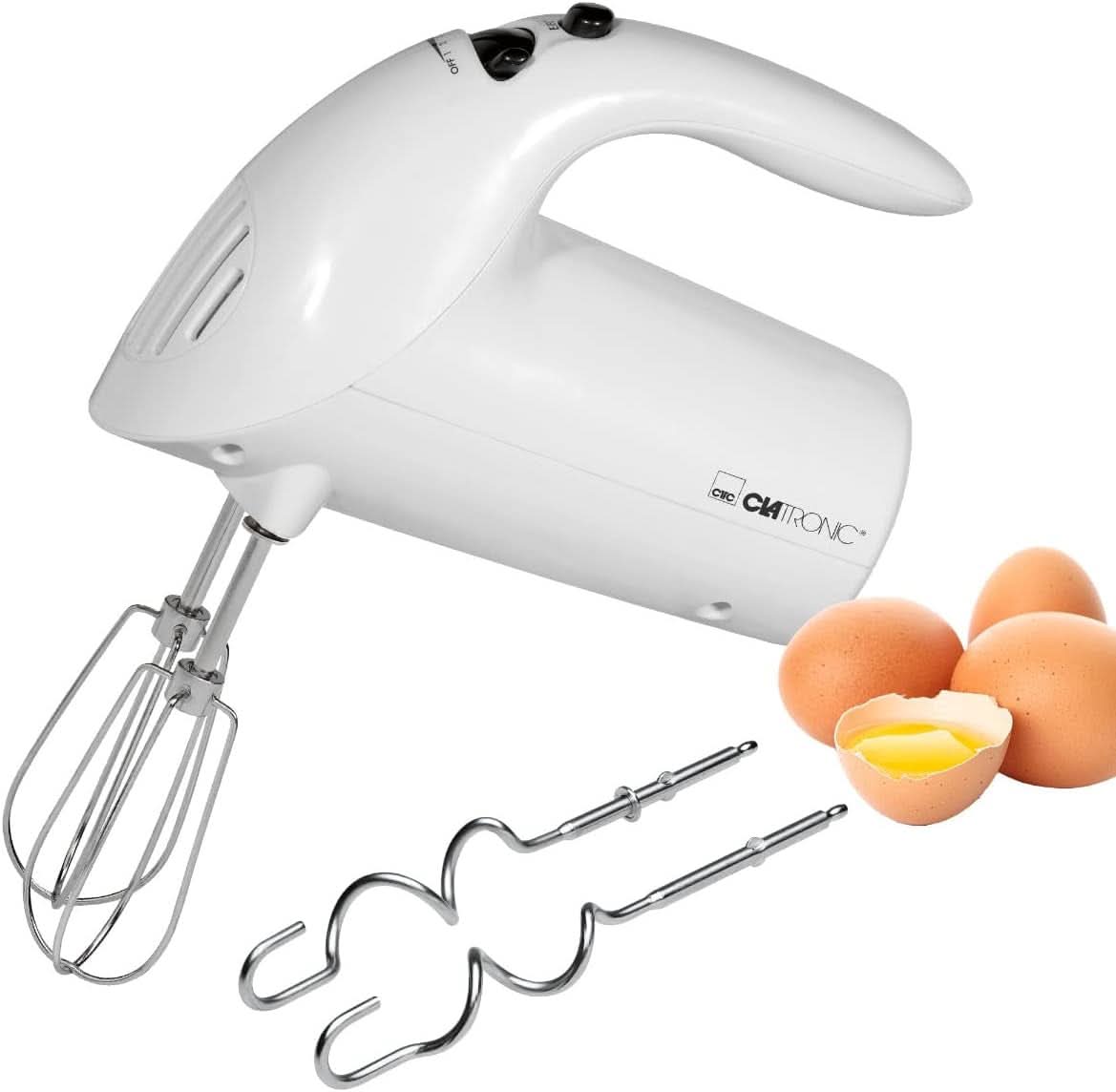 Mélangeur Clatronique | Moteur Kraftvoller 400 watts | Batteur à main | Turbostufe & 5 Geschwindigkeitsstufen | Batteur à main | Spülmaschinengeeignete Edelstahlquirle Und -Knethaken | HM 3775 Cuisine Naty Shop Blanc 250 W