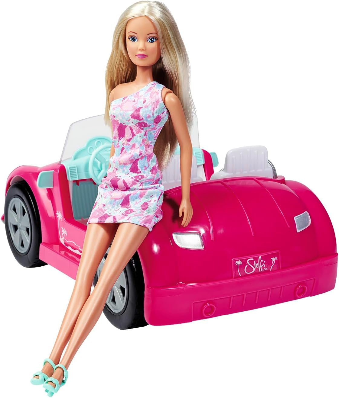 Simba Steffi Love Beach Car Doll en tenue d'été cool avec poussette de plage 29 cm, à partir de 3 ans