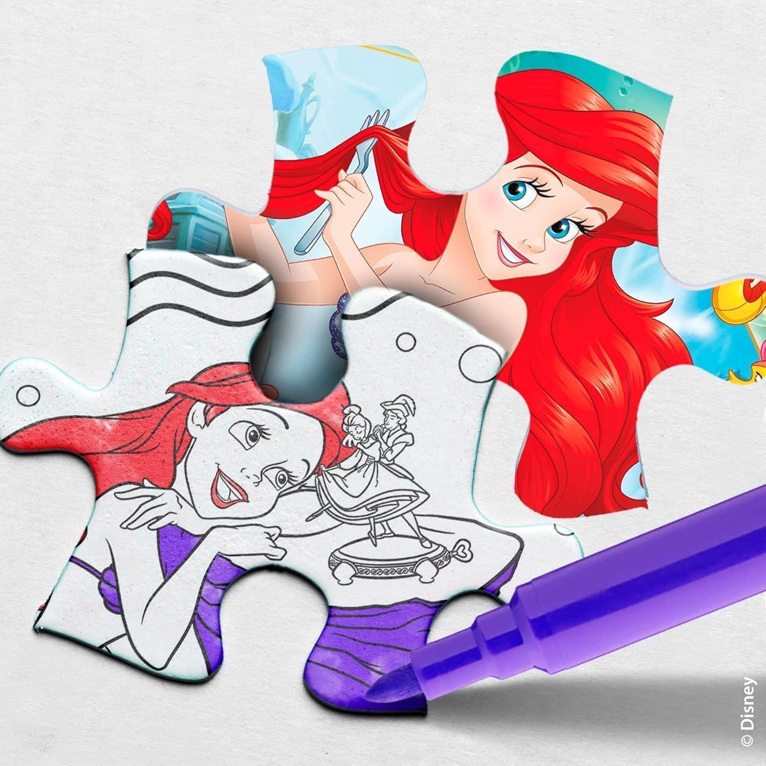 Lisciani - Puzzle DISNEY Ariel - Recréez et coloriez les scènes de vos boîtes préférées - à partir de 7 ans - GRAND PUZZLE de 250 pièces - Favorise la dextérité Puzzle Naty Shop