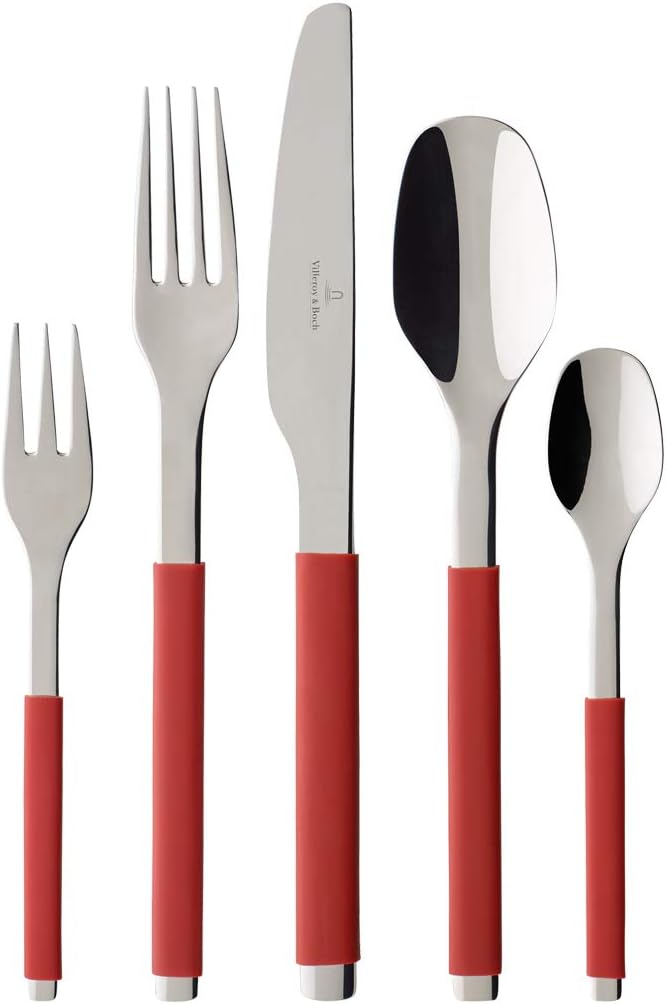 Villeroy Et Boch - S+ Taupe Ménagère En Acier Inoxydable De Haute Qualité Avec Manche En Silicone Naty Shop Rouge 5 Couverts