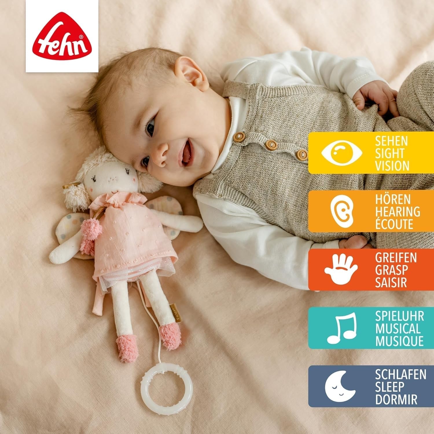 Fehn mini boîte à musique fée - peluche et aide-sommeil : boîte à musique à remontage avec la douce mélodie "Le Lac des Cygnes" apaise dans toutes les situations - pour les bébés et les jeunes enfants à partir de 0 mois Jouets Bebe Naty Shop