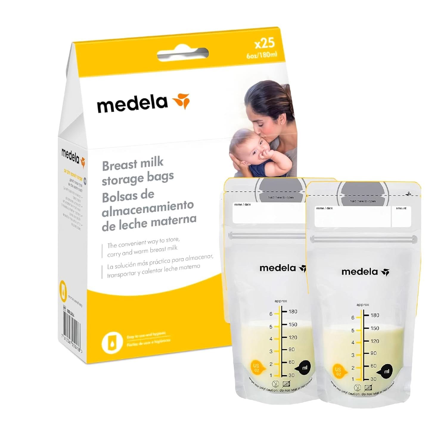 Saci de depozitare a laptelui matern Medela 25 buc, aprox. 200 ml, albe (versiunea în spaniolă) Accesorii Hrana si Alaptare Bebe Naty Shop