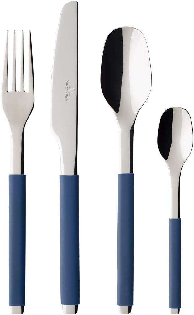 Villeroy Et Boch - S+ Taupe Ménagère En Acier Inoxydable De Haute Qualité Avec Manche En Silicone Naty Shop Bleu 24 Couverts