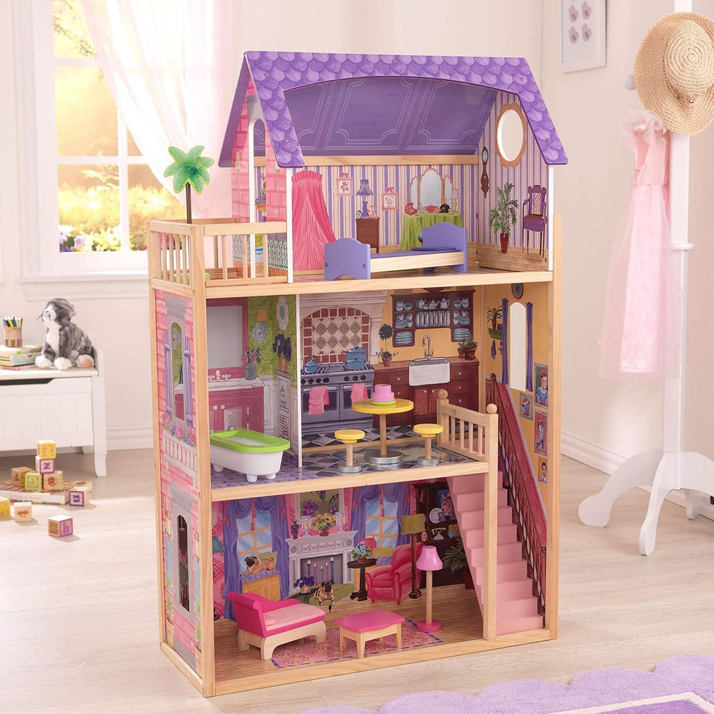 Kidkraft Kayla Maison de poupée en bois avec meubles et accessoires, ensemble de jeu à 3 niveaux pour poupées de 30 cm, jouet pour 3 ans, 65092 - Exclusivement sur Amazon Dollhouses Naty Shop