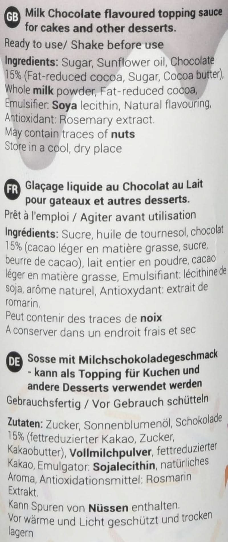 Sauce au goût de chocolat au lait, 150 grammes Glaçages et Décor Naty Shop