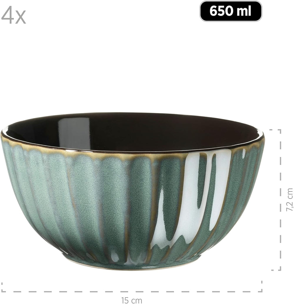 MÄSER 931964 Série Confino Service de table pour 4 personnes, look vintage moderne, ensemble combiné en céramique, 20 pièces, couleur essence avec accents noirs, carrelage