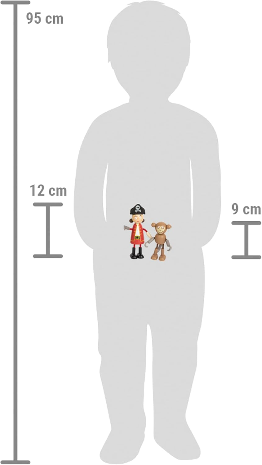 Poupées pirates en bois flexibles Small Foot, 5 pirates et 1 singe, détaillées et flexibles, à partir de 3 ans, 12412