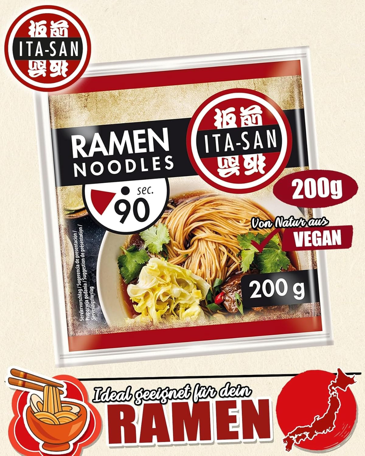 Nouilles Ramen ITA-SAN, préparation simple et rapide, 30 x 200 g