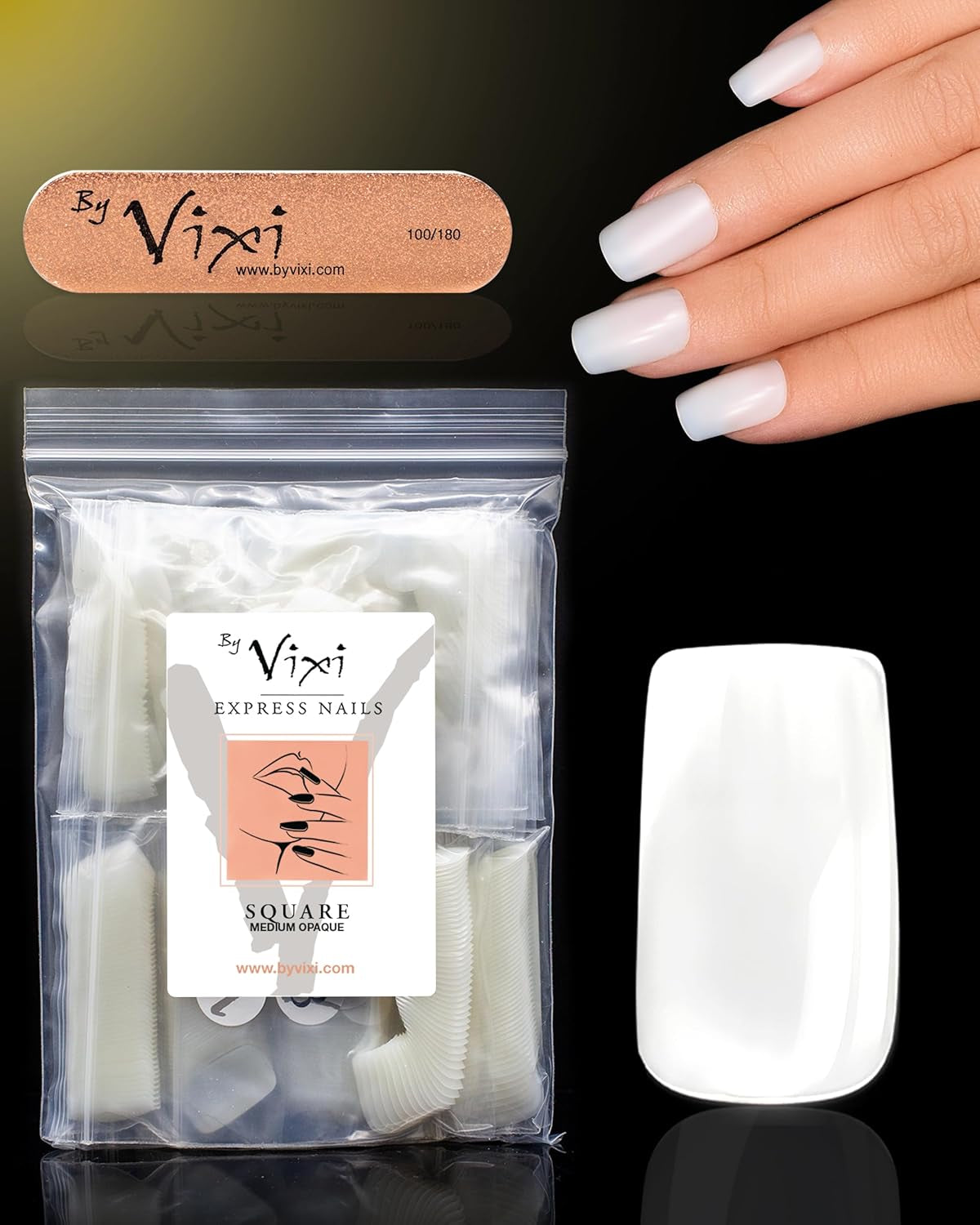Vixi 600 Extensions d'ongles ovales courtes avec lime de préparation, 10 tailles - Couverture complète, Opaque. Pour professionnels et usage domestique.