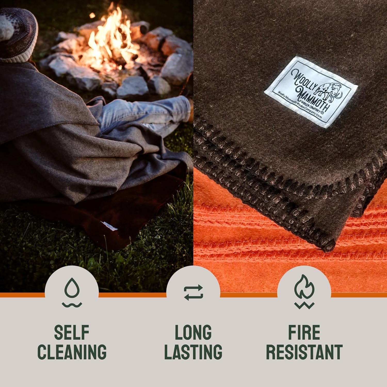 Couverture de camping Woolly Mammoth Woollen Co., extra large, laine mérinos, l'équipement extérieur parfait pour le bushcraft, le camping, le trekking, la randonnée, la survie ou la couverture de cabine. Marron, 168 X 228 Lits et Couvertures Woolly Mammoth Woollen Company