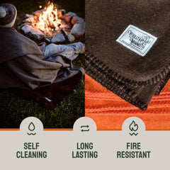 Couverture de camping Woolly Mammoth Woollen Co., extra large, laine mérinos, l'équipement extérieur parfait pour le bushcraft, le camping, le trekking, la randonnée, la survie ou la couverture de cabine. Marron, 168 X 228 Lits et Couvertures Woolly Mammoth Woollen Company