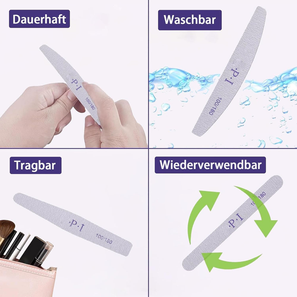 Ensemble de limes à ongles 3 pièces, limes à ongles pour ongles en gel, accessoires pour ongles en gel résistants à l'usure et lavables, lime à ongles professionnelle 100/180 avec 3 formes, blanc