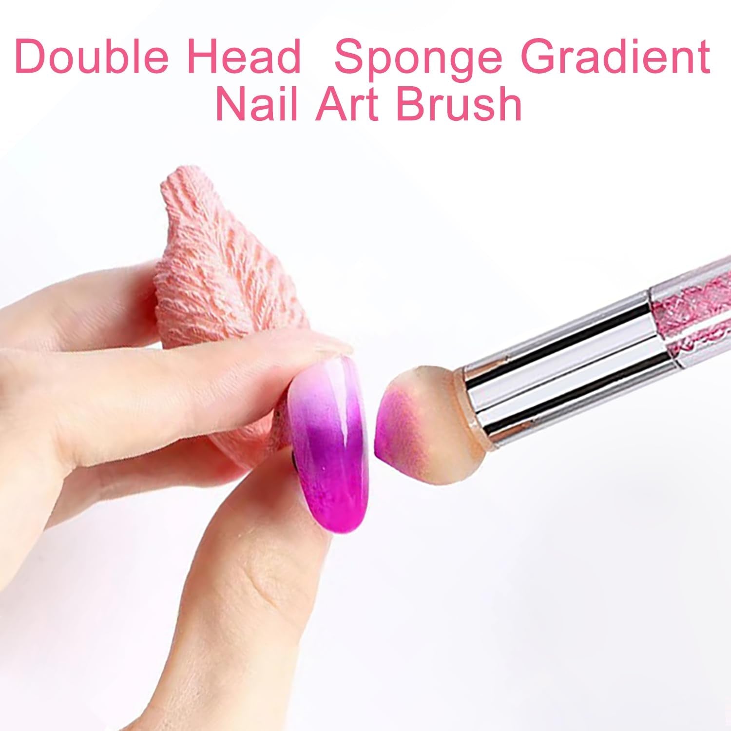 2 pièces Nail Art Rendering-Werkzeuge Doppelter Kopf, éponge pinceau applicateur Inkl 8 Ersatzköpfe, Nail Art Schwamm et Tupfpinsel (blanc, rose)