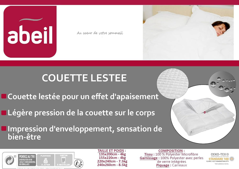 Couverture lestée Abeil, 7,5 kg, 220 X 240 cm, effet apaisant, blanc Couettes et couettes Naty Shop