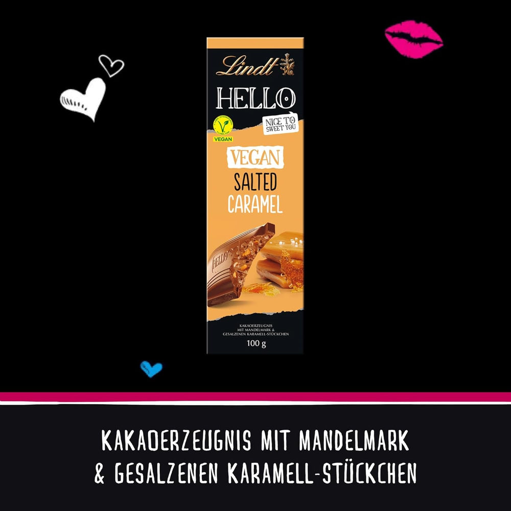 Lindt Schokolade HELLO Tafel Vegan Caramel Salé | 100 g de Tafel | Vegan Mit Kakao, Mandelmark, Karamellzucker et un plat de Salz | Schokoladengeschenk Naty Boutique