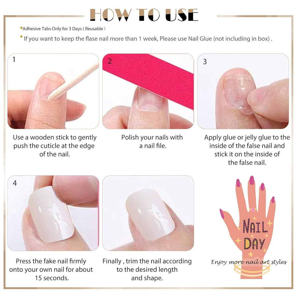 Ensemble de faux ongles adhésifs – Faux ongles français – 24 pièces, design carré court, ongles artificiels dégradés blanc et rose, manucure ballerine (dégradé rose court)