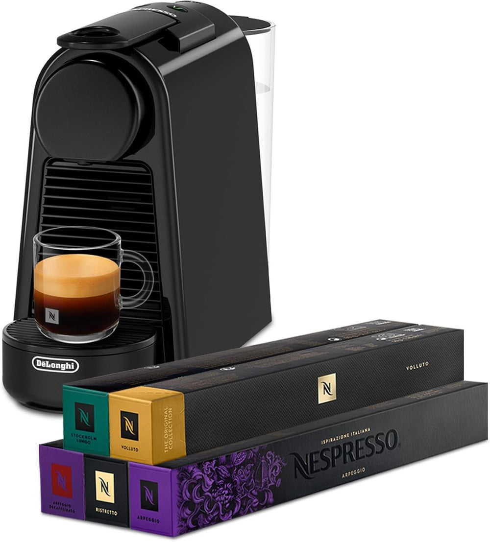 Machine à expresso avec capsules Nespresso De'Longhi Essenza Mini, noir | Pression de la pompe 19 bars | Réservoir d'eau 0,6 l | Pour expresso et poumon | Petite machine à expresso – De bons moments café | EN85.B