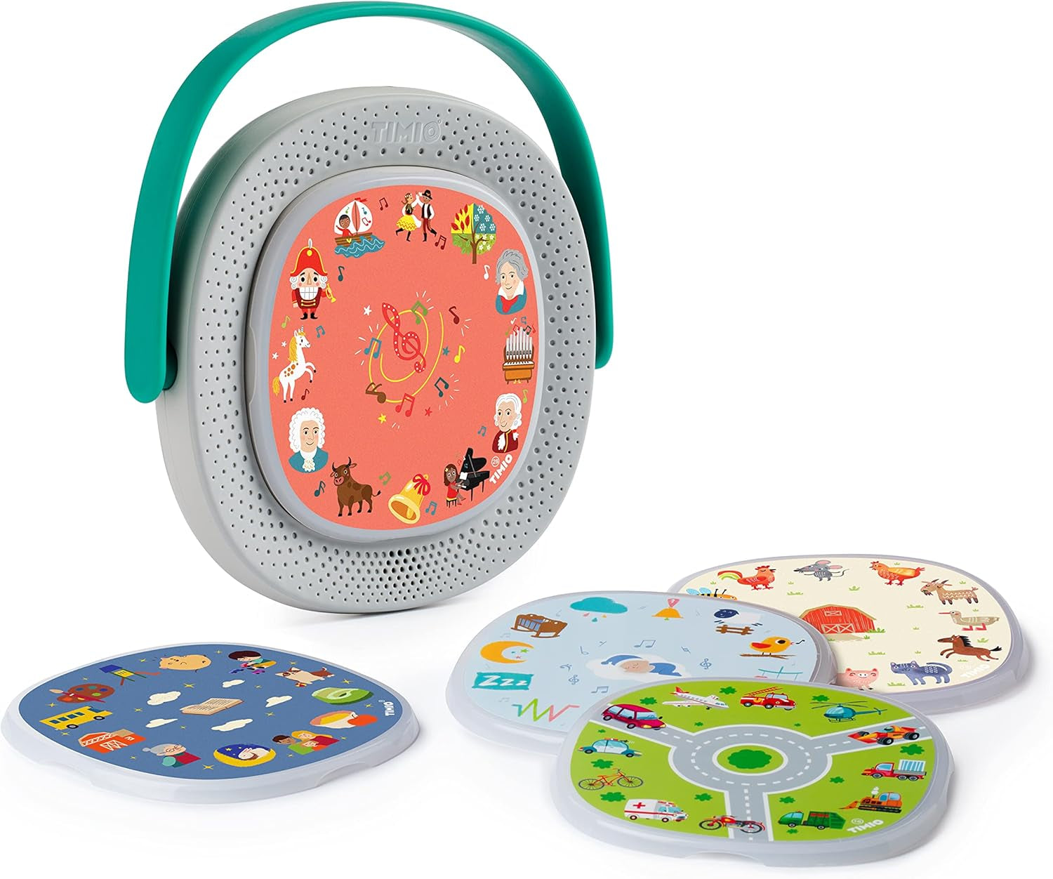 TIMIO Disc Set #1 : 5 disques audio pour TIMIO Player | Apprenez les couleurs, les animaux sauvages, les instruments de musique, 96 comptines Vol 1, les parties du corps | 8 langues incluses | Jouet d'apprentissage de 2 à 6 ans Jouets bébé Naty Shop Lecteur Timio + 5 disques