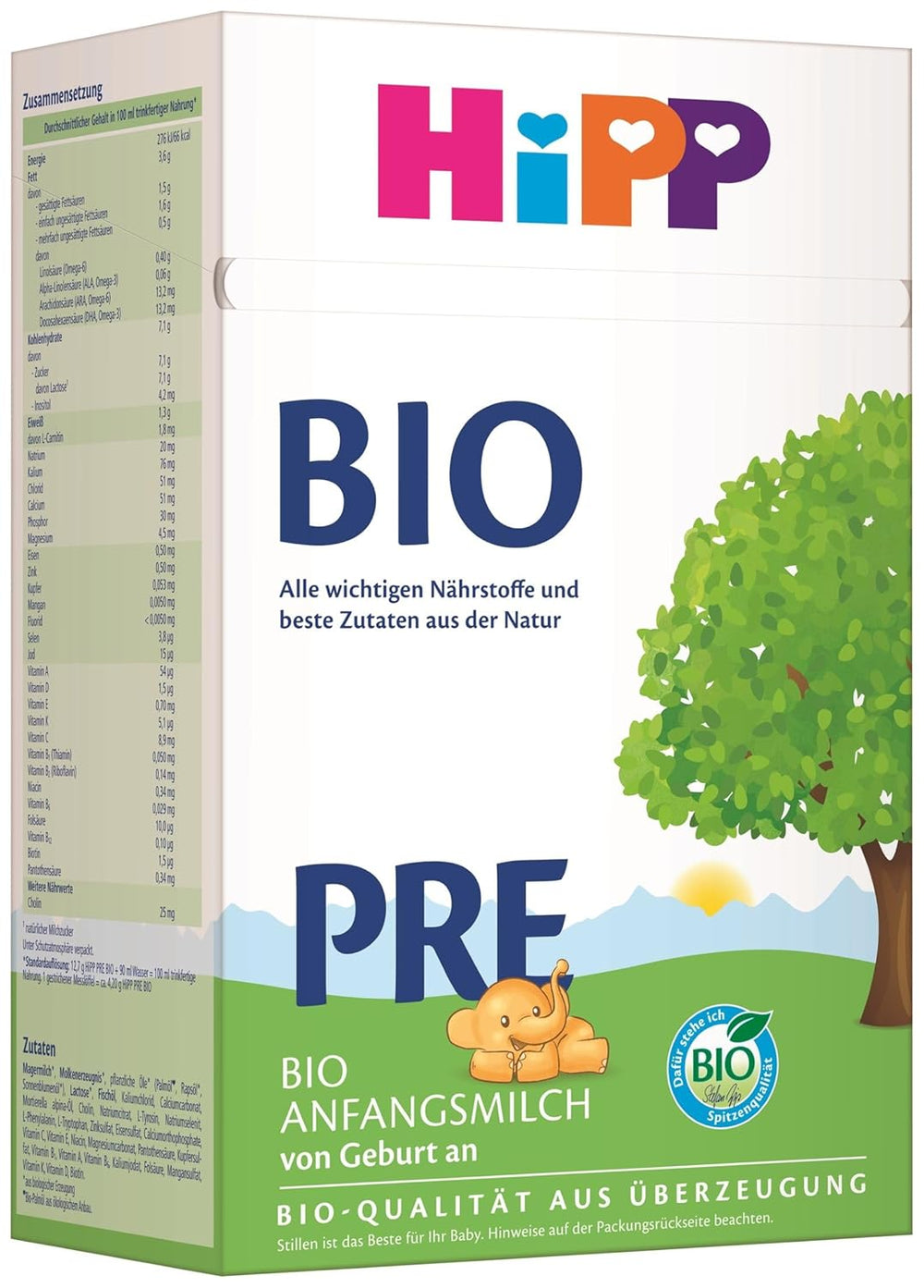 Le lait infantile bio HiPP PRE (4 x 600g), dès la naissance, ne contient que du lactose comme glucide, de la meilleure qualité biologique