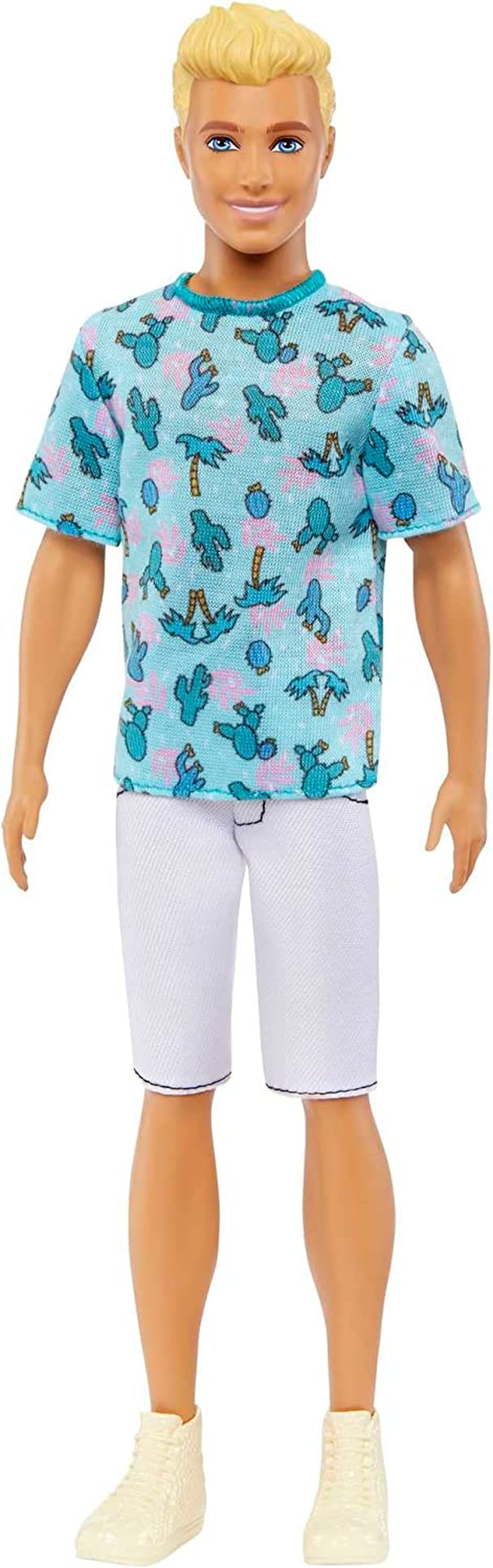 Poupée Barbie Ken Fashionistas - T-shirt imprimé cactus et palmiers, short et baskets blancs, parfait pour les aventures entre amis et les promenades en ville, pour les enfants de 3 ans et plus, HJT10 Naty Shop Dolls Ken Blue Shirt
