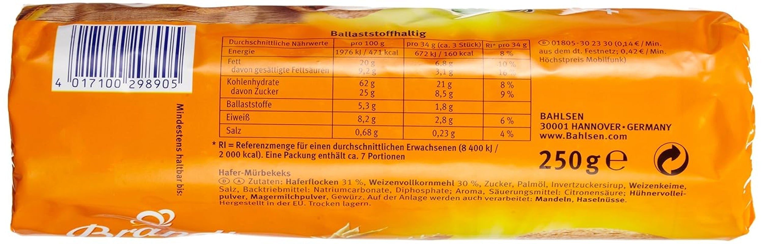 Bahlsen Hobbits Crunchy - Paquet de 18 - Boîte de rangement - Biscuits à grains entiers à l'avoine à haute teneur en fibres (18 x 250 g)