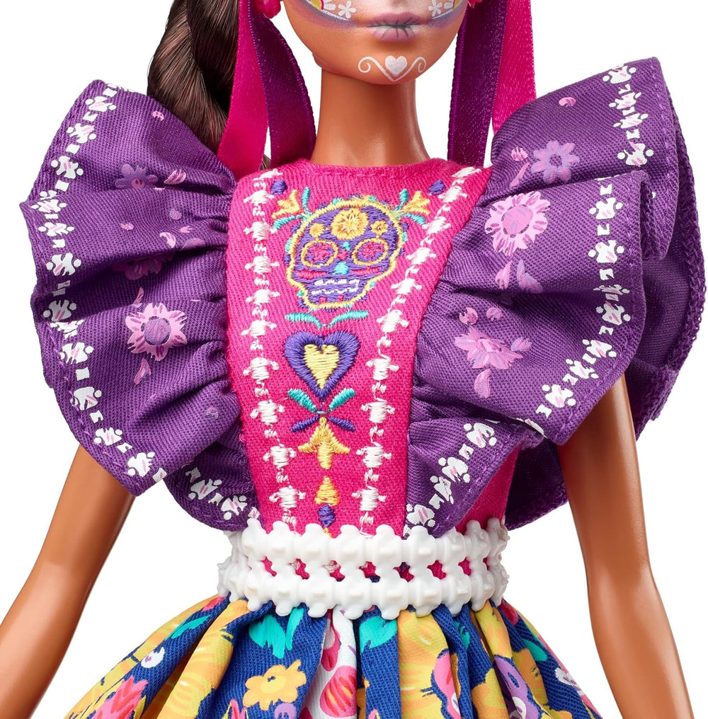 Poupée Barbie Día De Muertos 2022 avec robe traditionnelle à volants, couronne de fleurs et peinture pour le visage Calavera, cadeau pour les collectionneurs