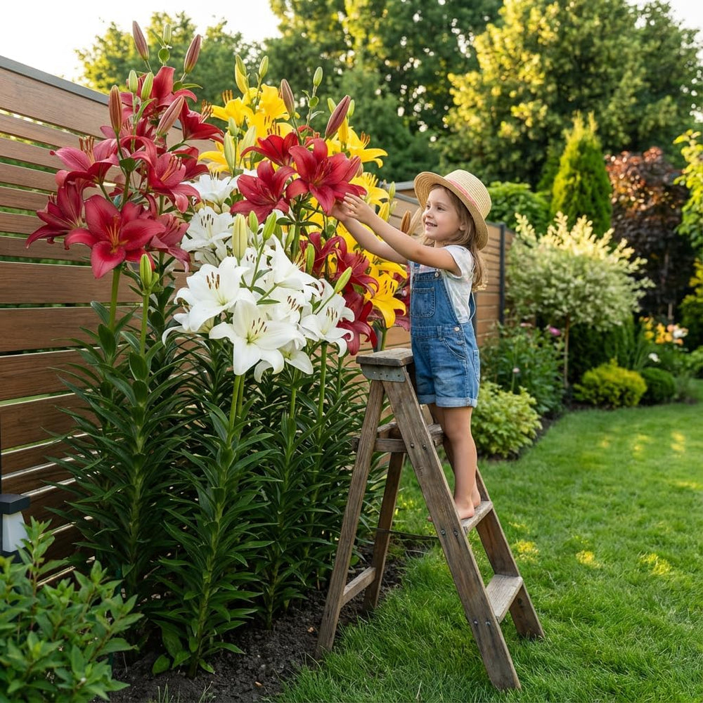 Collection de bulbes de lys géants (15 bulbes de fleurs), 5 variétés parfumées, 5 de chaque couleur, mélange de plantes vivaces hollandaises pour le jardin (grands bulbes, sans pépins)