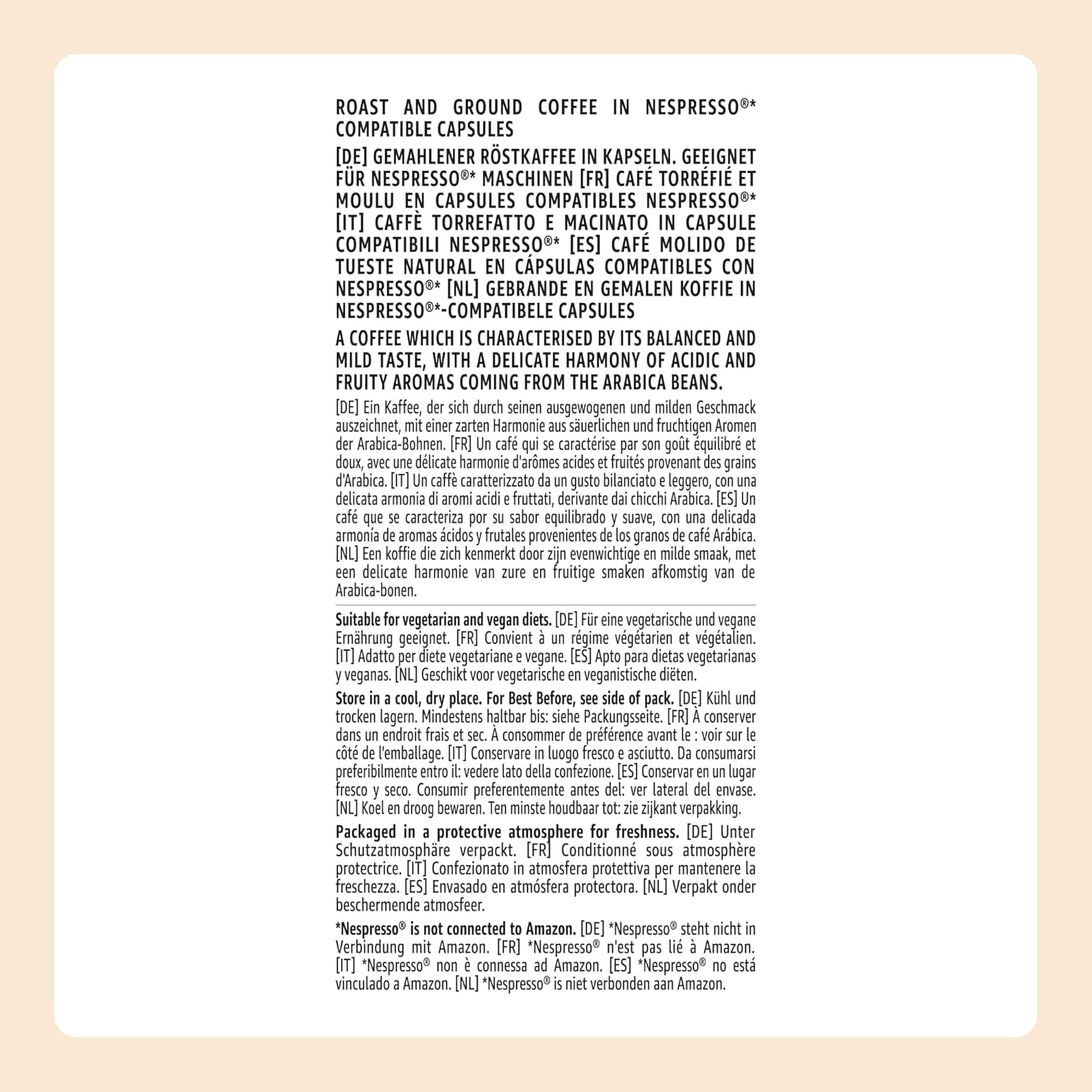 par Amazon Lungo Kaffee-Kunststoffkapseln, compatible Nespresso, 20 Stück, Packung mit 1 – Rainforest Alliance certifié