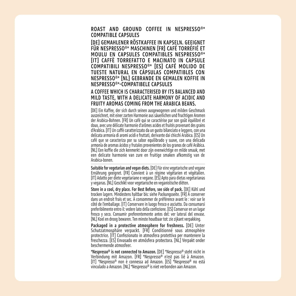par Amazon Lungo Kaffee-Kunststoffkapseln, compatible Nespresso, 20 Stück, Packung mit 1 – Rainforest Alliance certifié