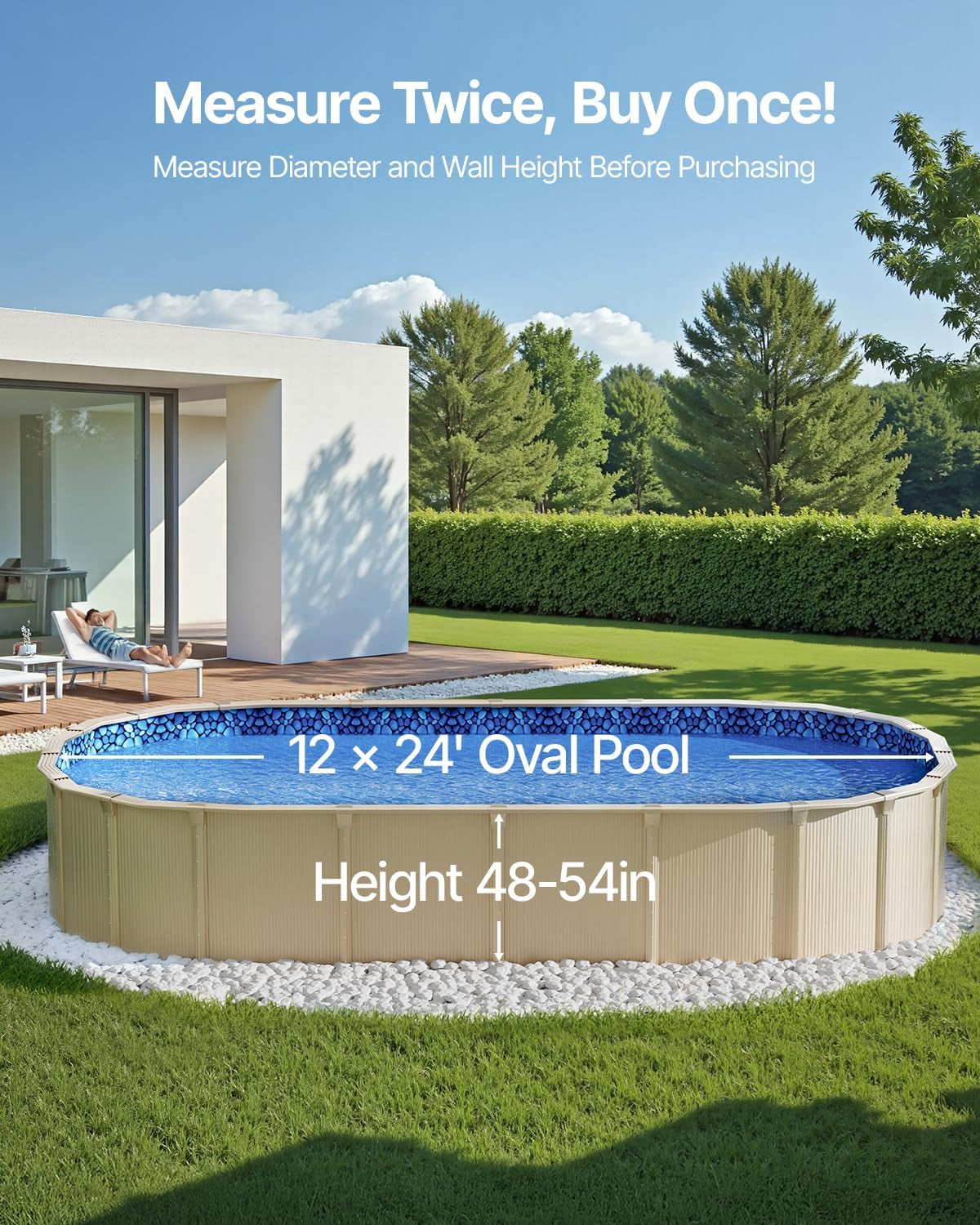 Căptușeală ovală pentru piscină VEVOR, 732x366x147cm, căptușeală interioară, căptușeală de schimb, căptușeală pentru piscină, căptușeală din vinil suprapusă, dimensiune standard, rezistentă la uzură, pentru piscine supraterane cu pereți înalți de 137cm