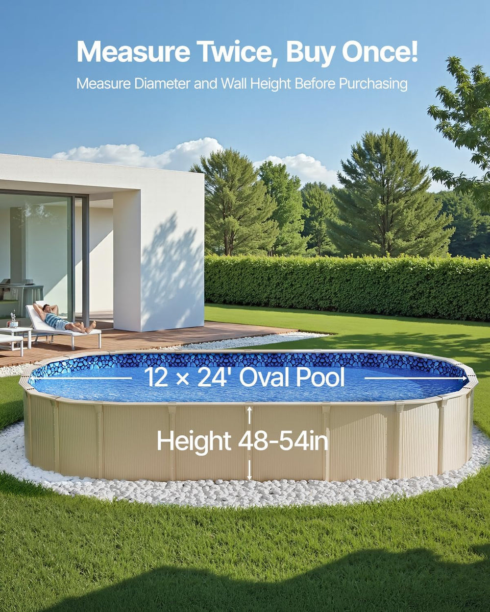 Căptușeală ovală pentru piscină VEVOR, 732x366x147cm, căptușeală interioară, căptușeală de schimb, căptușeală pentru piscină, căptușeală din vinil suprapusă, dimensiune standard, rezistentă la uzură, pentru piscine supraterane cu pereți înalți de 137cm