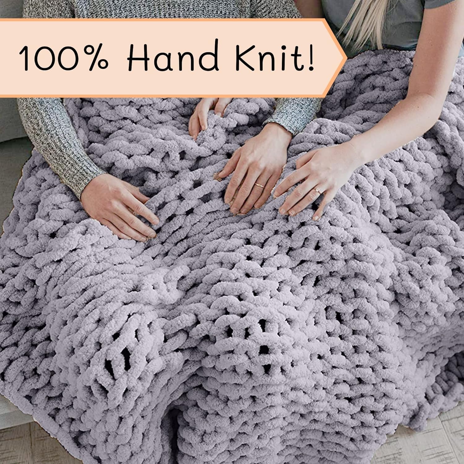 Couverture tricotée épaisse, jeté, 100% tricoté à la main avec du fil chenille géant (127 X 152,4 Cm, gris lilas) Lits et couvertures Adyrescia