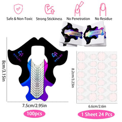 ® 100 modèles d'ongles et 1 feuille de 24 disques adhésifs transparents pour ongles, modèles d'extension d'ongles, modèles d'extension d'ongles en gel auto-adhésifs, accessoires pour ongles artificiels