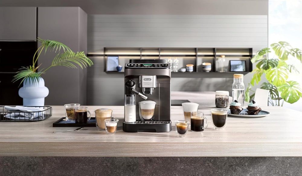 De'Longhi Magnifica Evo Next - Perfetto Espressor complet automat cu spumator de lapte LatteCrema, 13 băuturi cu o singură atingere, aparat de cafea și cappuccino, ecran tactil color, titan (ECAM312.80.TB)