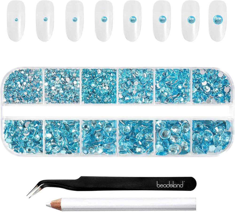 Beadland 2500Pcs Verre Nailart Strasssteine ​​​​Kristall Flatback Edelsteine ​​​​Runde, ​​​​pour Handwerk Gemischt 8 Größen SS4 ~ SS30 Mit Picking Pinzette Und Stift (Kristall Weiss)